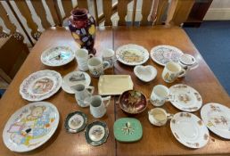 Box of Assorted Pottery & Porcelain, to include Royal memorabilia mugs, Carlton Ware 'Rouge
