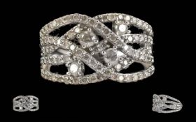 Ladies 9ct White Gold Diamond Set Open Worked Dress Ring. Marked 9ct to Shank. Diamond Colour G - H,