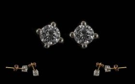 18ct Gold Diamond Stud Earrings, Each Set With A Round Modern Brilliant Cut Diamond,, White Clean