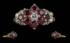 Ladies - Pleasing 18ct Gold Ruby / Diamond Set Ring. Marked 18ct to Interior of Shank. Rubies Well