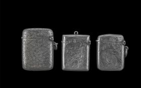 Early 20th Century Trio of Small Sterling Silver Vesta Cases, All Fully Hallmarked and In Good