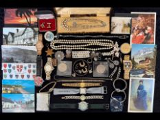 Good Bag of Mixed Costume Jewellery & Silver Jewellery etc. Includes Coins, Pearls, Postcards,