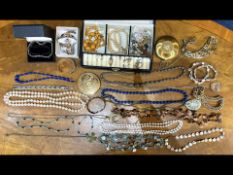 Box Full of Costume Jewellery. Includes Pearls, Bangles, Rings, Bracelets, Compacts etc.