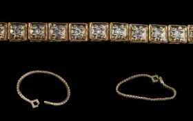 Ladies - Pleasing 9ct Gold Diamond Set Line Bracelet. Marked 9ct. Well Matched Diamonds of Good