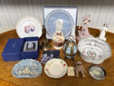 Box of Assorted Pottery & Porcelain, to include Swarovski Crystal Ambray Tea Light Holder, boxed
