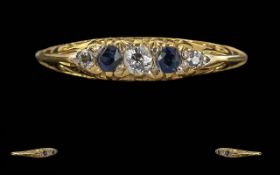 Ladies - Petite 18ct Gold Sapphire / Diamond Set Ring. Pave Set. Tests 18ct. Sapphires / Diamonds of