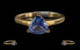 9ct Gold Tanzanite Ring, Trillion Cut Tanzanite, Fully Hallmarked, New Condition With Tag, Gross