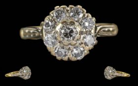 Antique 18ct Gold Diamond Cluster Ring, Set With Round Cut Diamonds, Estimated Diamond Weight .50ct,