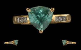 Iliana Ladies 18ct Gold Diamond and Tourmaline Set Dress Ring. Full Hallmark to Interior of Shank.