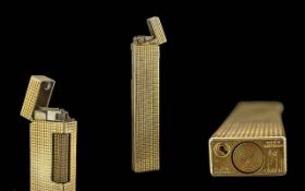 Dunhill - Switzerland Gold Plated Longboy Butane Lighter, Hobnail Design. Length 12.5 cms.