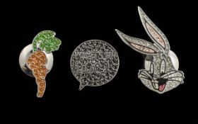 Swarovski ' Looney Tunes ' Bugs Bunny Tie Pin Set. As New Condition, With Swarovski Box and Bag.