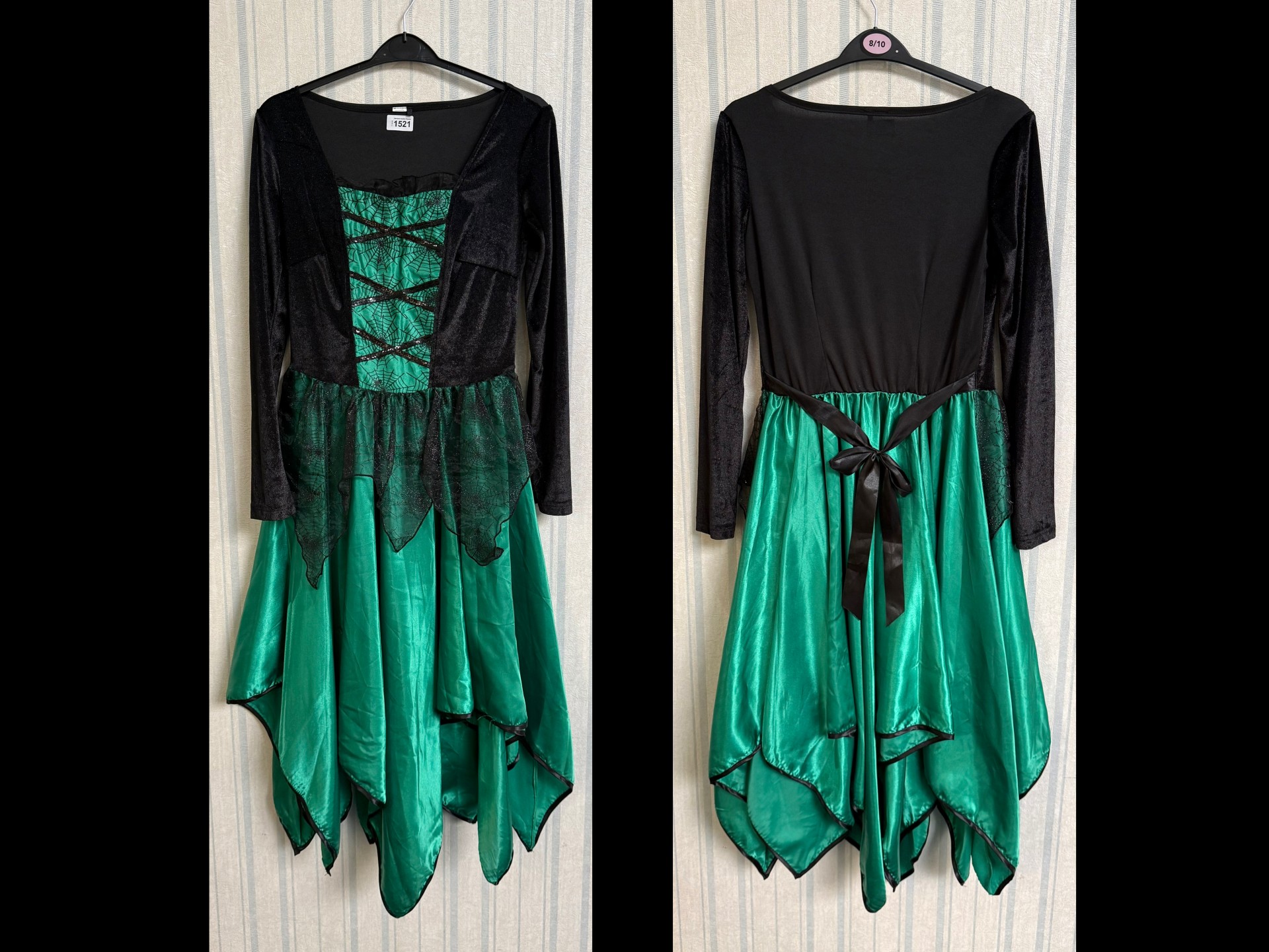 Ladies Fancy Dress Halloween Costume, black and dark green, approx. size 10.