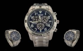 Citizen Eco Drive Gents Perpetual Calendar Chronograph - Alarm WR100 Stainless Steel Wrist Watch.