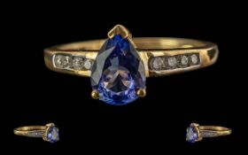 Ladies Pleasing 18ct Gold Tanzanite & Diamond Set Ring - Marked 18ct To Interior Of Shank. The