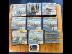 Minic Ships A Collection of 8 Boxed Scale Model Diecast Ships. Titled Key Side, Naval Harbour Set,