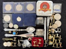 Good Mixed Bag of Collectables. Includes Cufflinks, Tie Pins, Various Coins, Sheaffer Fountain