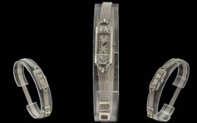 Art Deco Ladies Platinum & Diamond Set Mechanical Wrist Watch - With Attached 9ct Gold Adjustable
