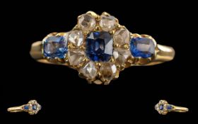 Antique Period Ladies Exquisite 18ct Gold and Superior Old Diamond Cut Diamond and Blue Sapphire Set
