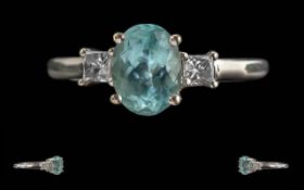 Ladies 14ct White Gold Tourmaline and Diamond Set Dress Ring. Marked 14ct to Interior of Shank.