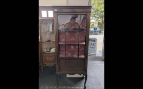 An Edwardian Mahogany Display Cabinet, astral glazed front, silk lined interior, string inlay and