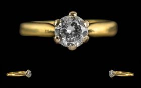Ladies Pleasing 18ct Gold Single Stone Diamond Set Ring - Full Hallmark To Shank. The Round