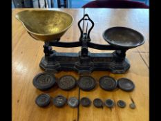 Antique Set of Kitchen Weighing Scales, complete with weights.