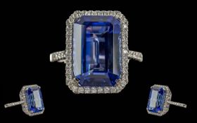Ladies - Quality 18ct White Gold Tanzanite and Diamond Set Ring. Marked 750 - 18ct. Weight of
