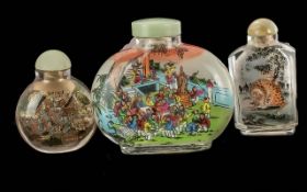 A Collection of 6 Chinese Snuff Bottles painted with figures of animals and outdoor scenes. The