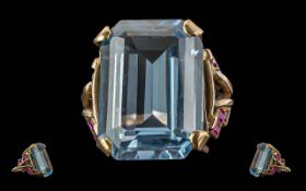 Ladies - Statement Ring - Pleasing 9ct Gold Aquamarine Single Stone Ring. Marked 9ct to Shank. The