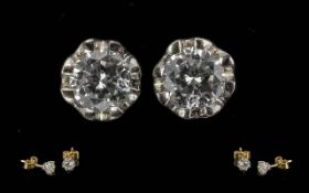 Pair Of 18ct Gold Diamond Stud Earrings, Each Set With A Round Brilliant Cut Diamond, Estimated