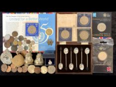 Good Mixed Bag of Collectables. Includes Gold Tone Pocket Watch, Cap Badges, Set of ( 6 ) Coffee