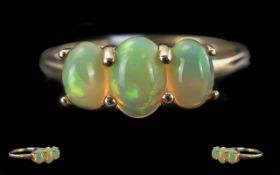 Ladies 9ct Gold Welo Opal Set Ring - Marked 9ct To Shank. Well Matched Pleasing Colour. Ring Size (