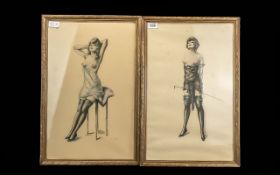 After Edouard Chimot (French, 1880-1959), A Pair of 1920's Nude French Art Deco Prints. Each
