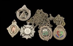 Collection of 925 Silver Fobs & Chains. All Stamped for Silver. Approx Weight 50 grams.