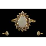Antique Period Ladies 18ct Gold Opal & Diamond Set Cluster Ring - Marked 18ct To Shank. The