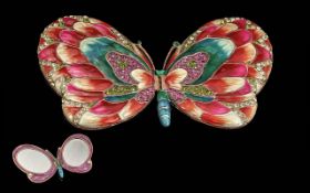 Butler & Wilson Butterfly Compact Mirror featuring colourful enamel and diamonte crystal details.