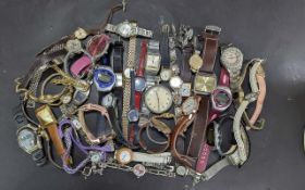 Box of Assorted Wristwatches, ladies and gentlemen's, leather and bracelet straps, to include