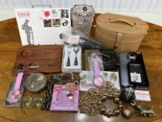 Box of Collectibles, to include a French wine temperature gauge, a boxed child's cutlery set,