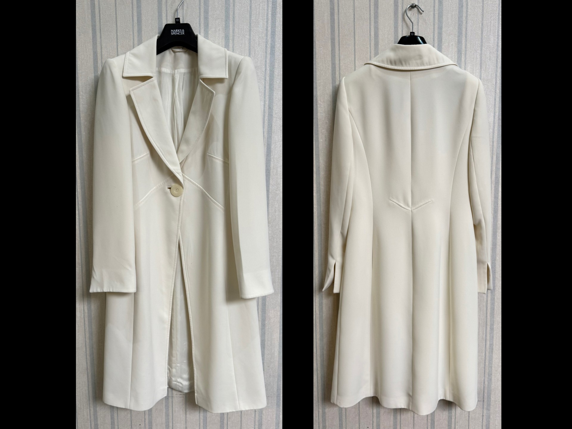 Ladies Cream Lightweight Coat, fully lined, dry clean only, one button fastening.