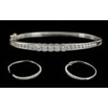 Ladies Pleasing Quality 18ct White Gold Diamond Set Hinged Bangle. Marked 750 - 18ct. Well Matched