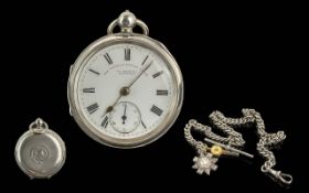 English Lever Sterling Silver Key-wind Open Faced Pocket Watch. Hallmark Chester 1899, With Attached