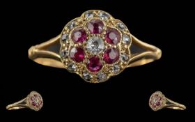 Edwardian Period 1902-1910 Pleasing Quality Ladies 18ct Gold Ruby & Diamond Set Ring - Well