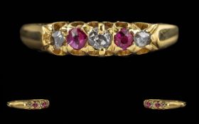 Antique Period Ladies 18ct Gold 5 Stone Ruby / Diamond Set Ring. Full Hallmark for Birmingham