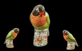 Royal Crown Derby Ltd Edition Handpainted Figural Paperweight - 'Black Faced Lovebirds' No 58 of