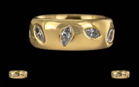 Ladies - Excellent Heavy 18ct Gold Diamond Set Band Ring. Marked 750 - 18ct ( Full Hallmark ) Well