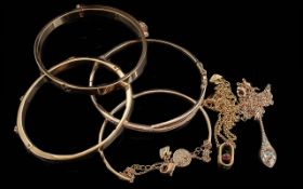 A Collection of Swarovski Rose Gold Tone Jewellery, comprising four crystal set bangles, and a