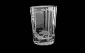 Stromberj Swedish Art Glass decorated with etching of Monarch of the Glen Height 8 inches.
