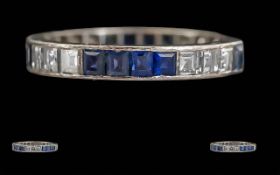 Ladies Excellent 18ct White Gold Sapphire & Diamond Set Full Eternity Ring - The Princess Cut
