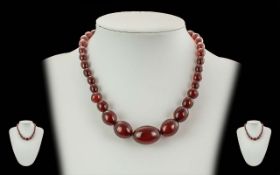 Ladies 1920's Cherry Amber Graduated Beaded Necklace of Good Colour, Screw In Clasp. Length 14