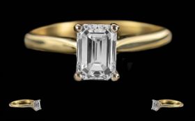 Ladies - Excellent Quality 18ct Gold Single Stone Diamond Set Ring. Marked 750 to Shank. The Emerald